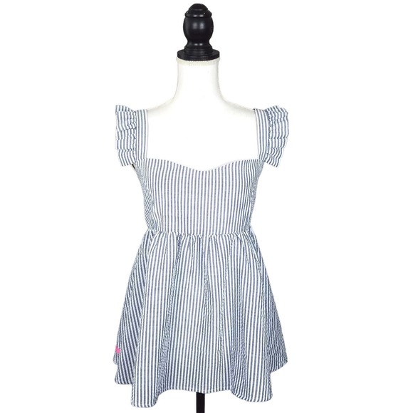 Simply Southern Tops - NEW NWT Simply Southern Blue Gray Seersucker Stripe Peplum Blouse Size XL